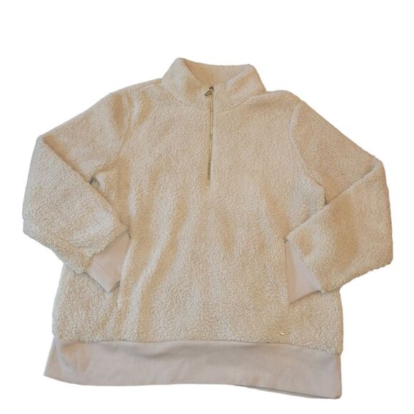 NWT Calvin Klein Beige Tan Fleece 1/2 Zip Pullover M - Picture 6 of 12
